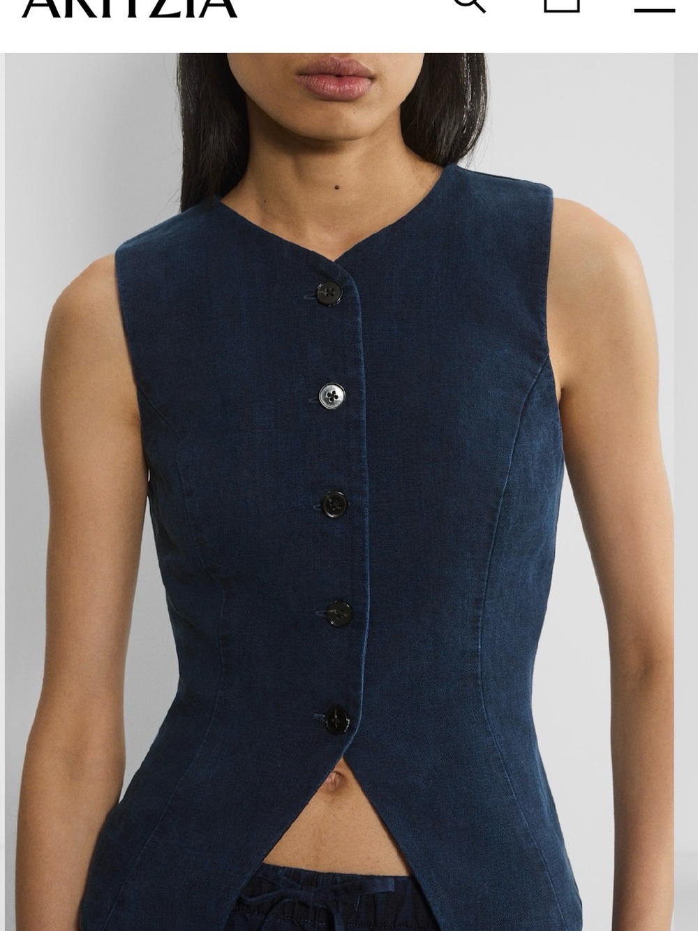 Wilfred Dark Navy Button-Front Sleeveless Top